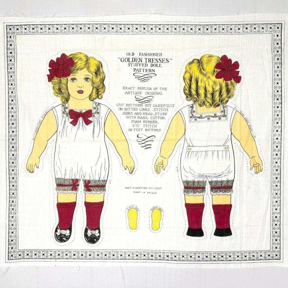 Golden Tresses Doll Cut and Sew Fabric Panel 18 Inch Stuffed Toy Pattern Vintage
